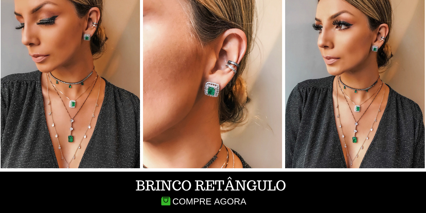 Brinco retangular esmeralda