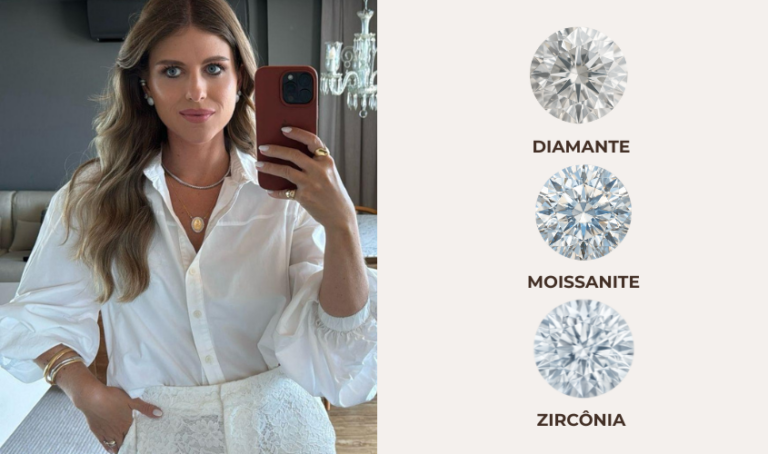 Tipos de pedras em semijoias: comparação entre diamante, moissanite e zircônia quanto ao brilho e aparência